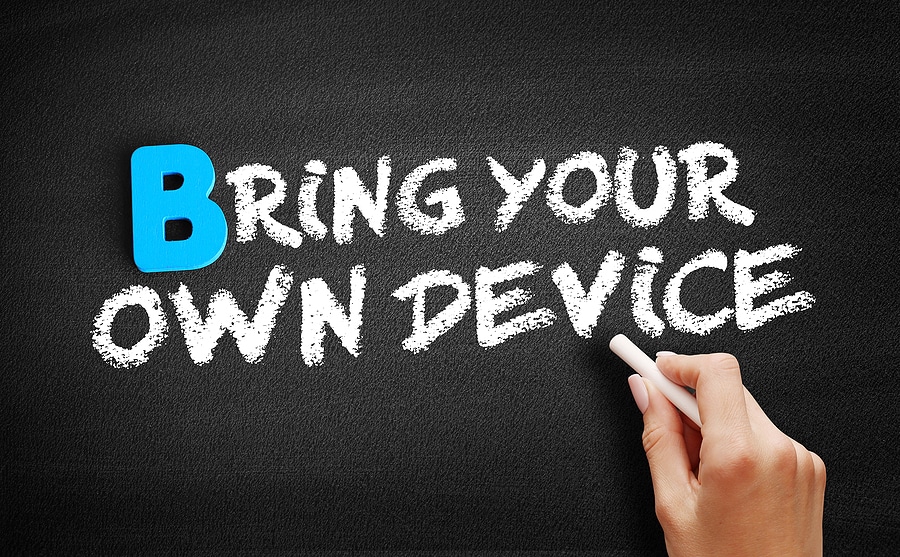 "Bring your own device" written on a chalkboard