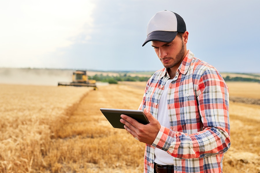 Farmer with tablet