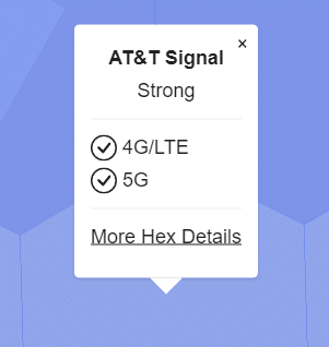 Coverage map screenshot showing details about coverage in a hexagon