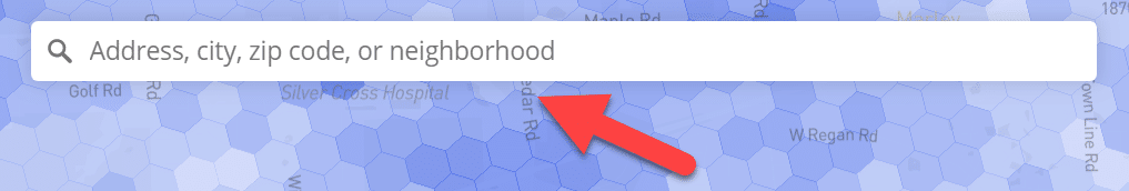 Screenshot of the geocoder users of Coverage Critic's coverage map can use to zoom in on specific areas.