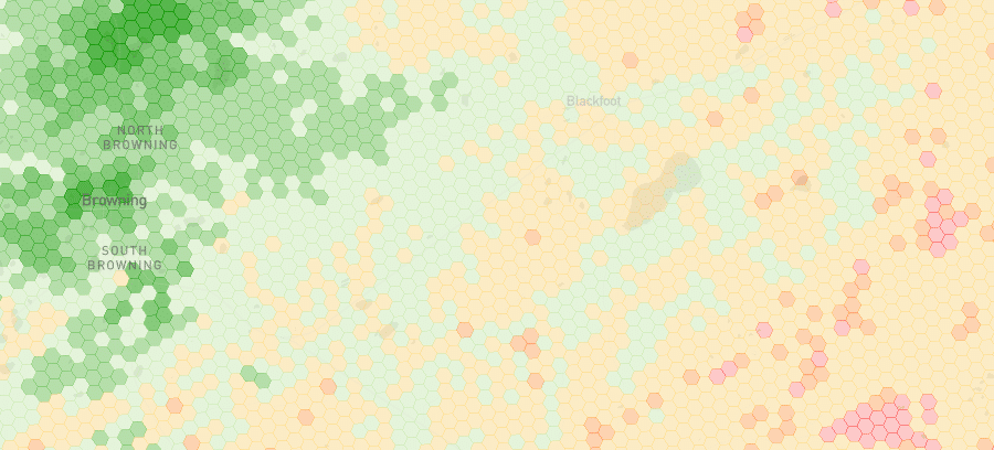 Screenshot of a coverage map showing a green/red color scheme.