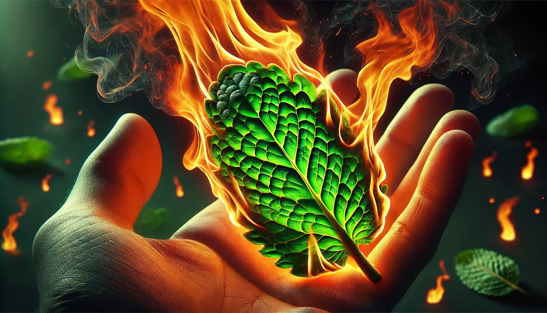 Image of a mint leaf on fire