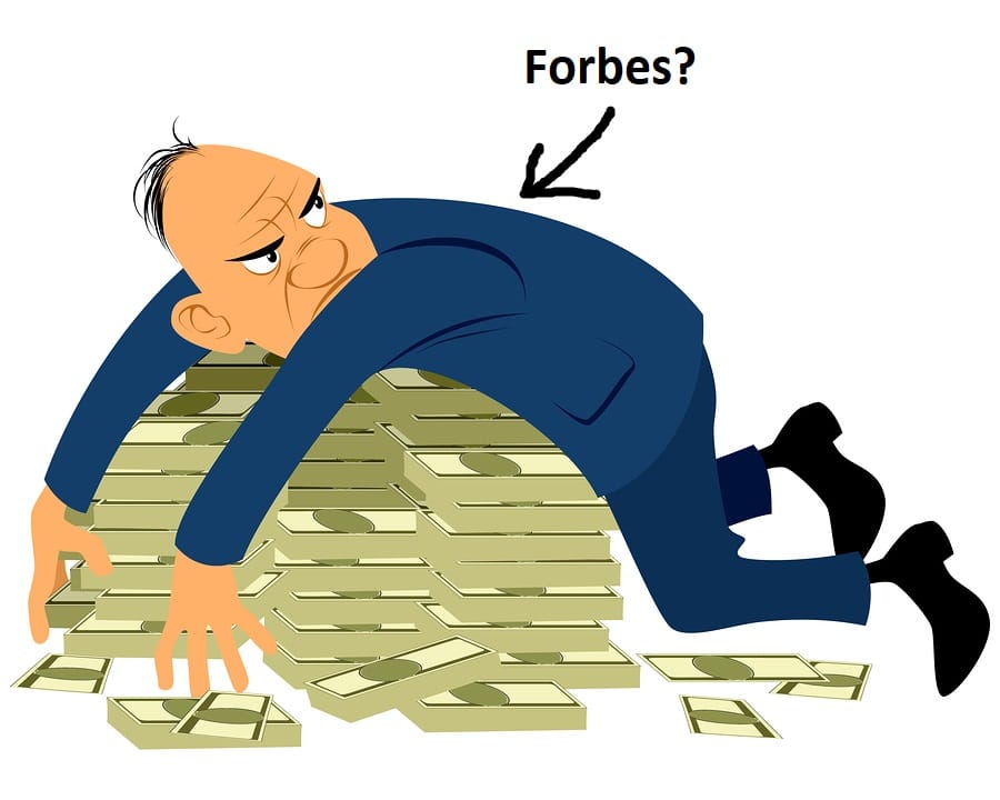 Greedy businessman on a pile of money