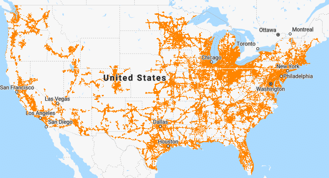 Map depicting Ting's 3G coverage