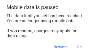 Mobile data is paused notification