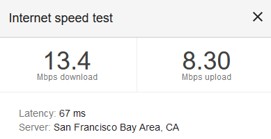 13Mbps download speed observed in a test