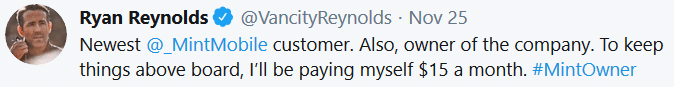 Ryan Reynolds tweet screenshot