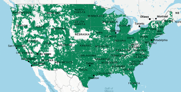 Mint Mobile coverage map showing coverage in most of the U.S.