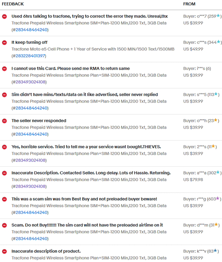 TracFone's recent, negative feedback scores