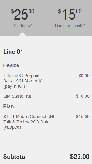 T-Mobile Connect order screenshot
