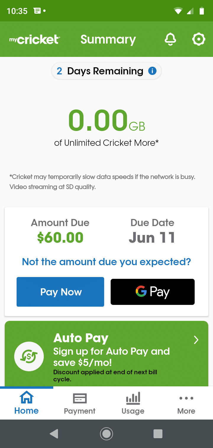 cricket quick pay bill