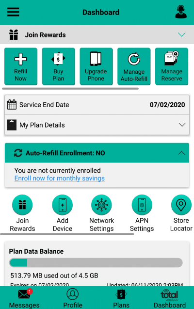 Screenshot dell'app wireless totale