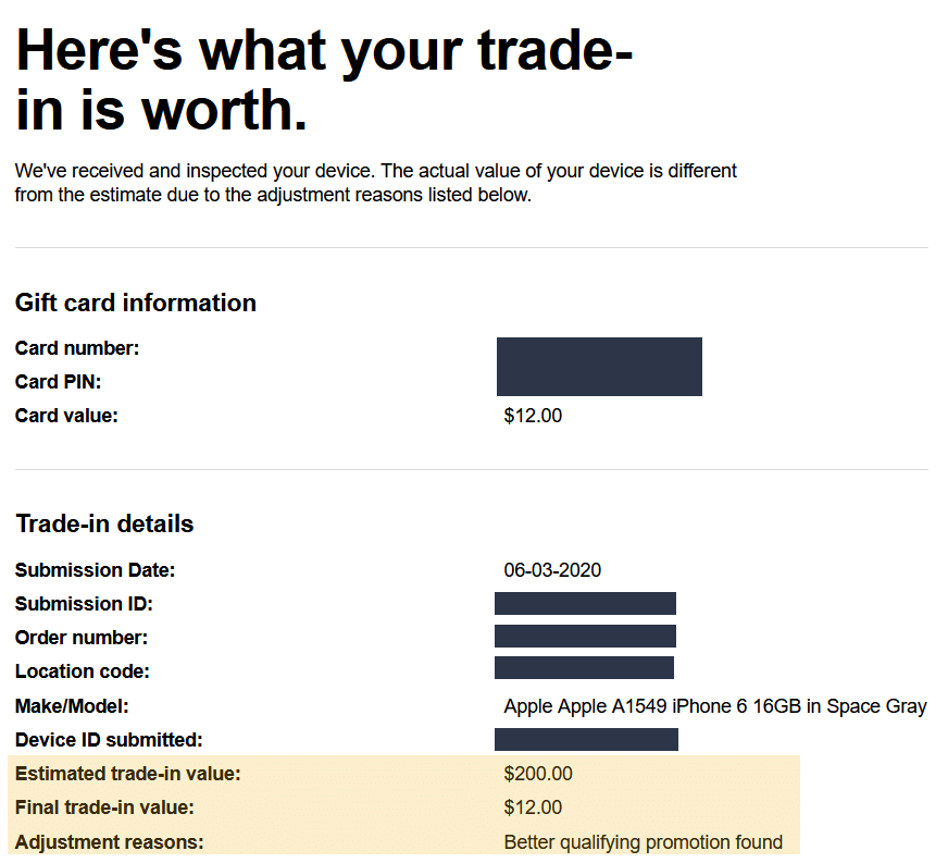 Trade in adjustment email