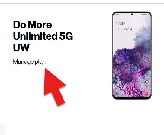 Screenshot from My Verizon showing a specific device