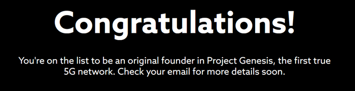 Message congratulating me for being a founding member of Project Genesis