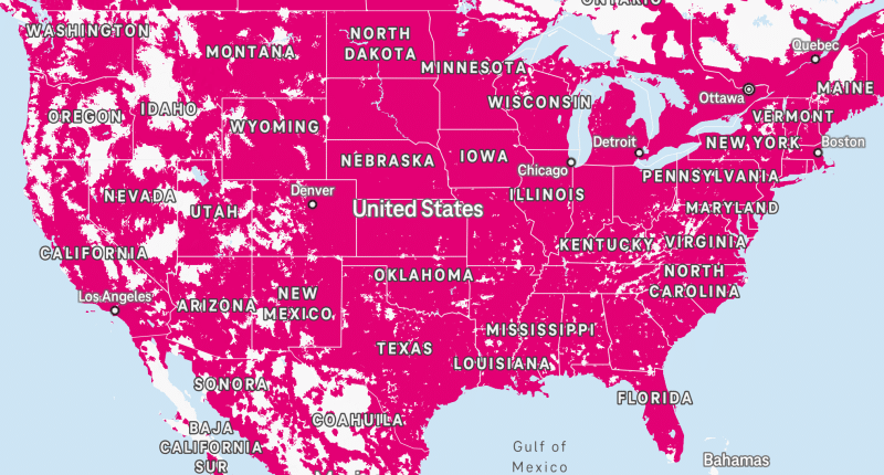 T-Mobile coverage map snapshot from October 2021