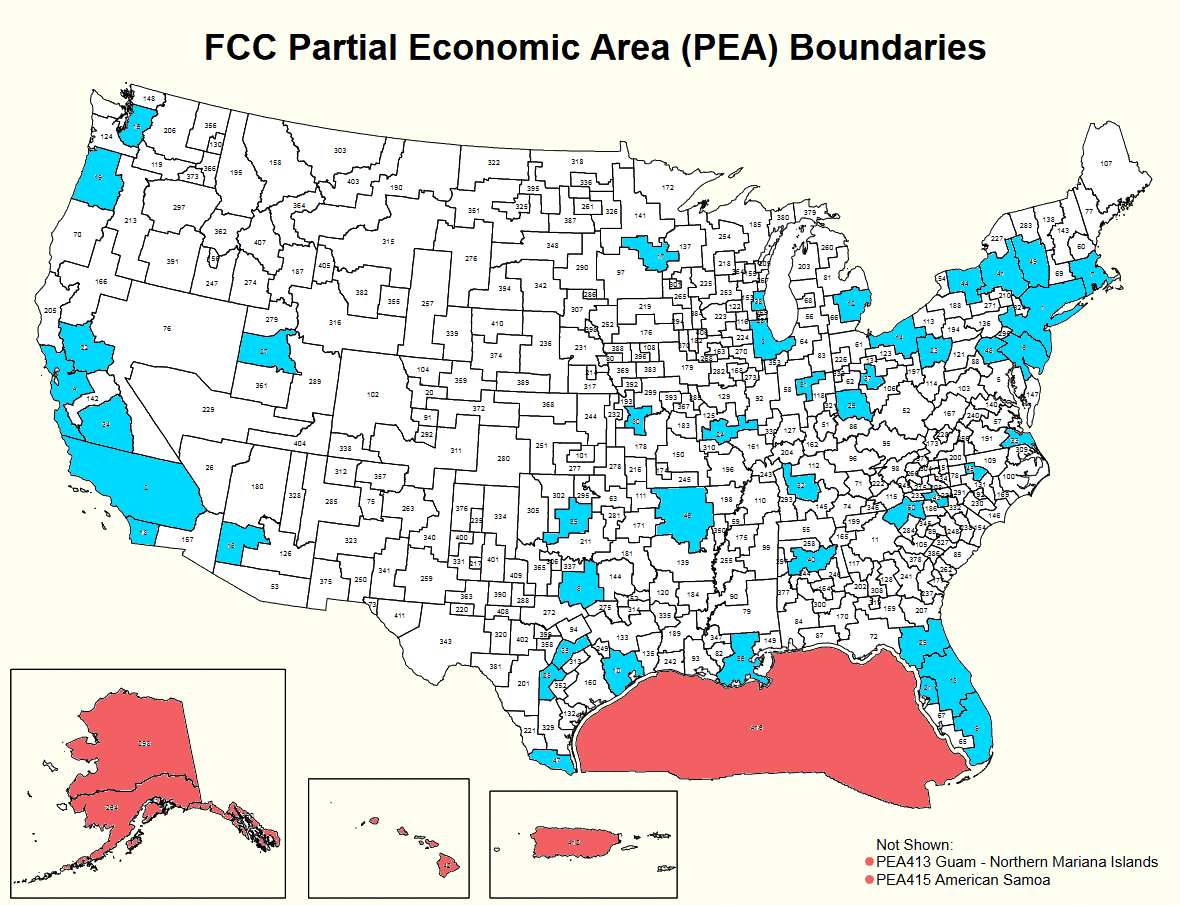 FCC map of PEAs shaded to show where C-Band is available