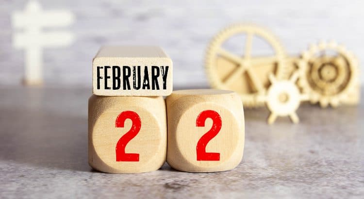 Blocks showing the calendar date February 22