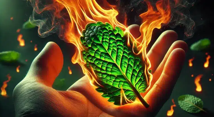 Image of a mint leaf on fire